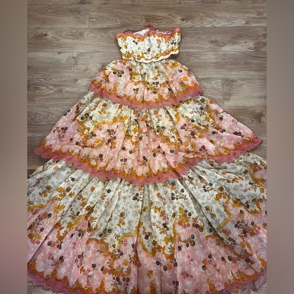 RARE Zimmermann Laurel Lace Up Floral Pink Frill Maxi Dress Size AU3/L - Picture 4 of 12